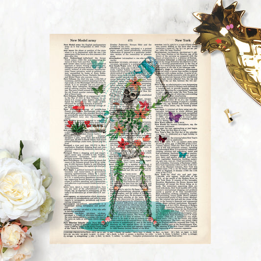 Skeleton Watering Can Self Care Butterflies and Flowers