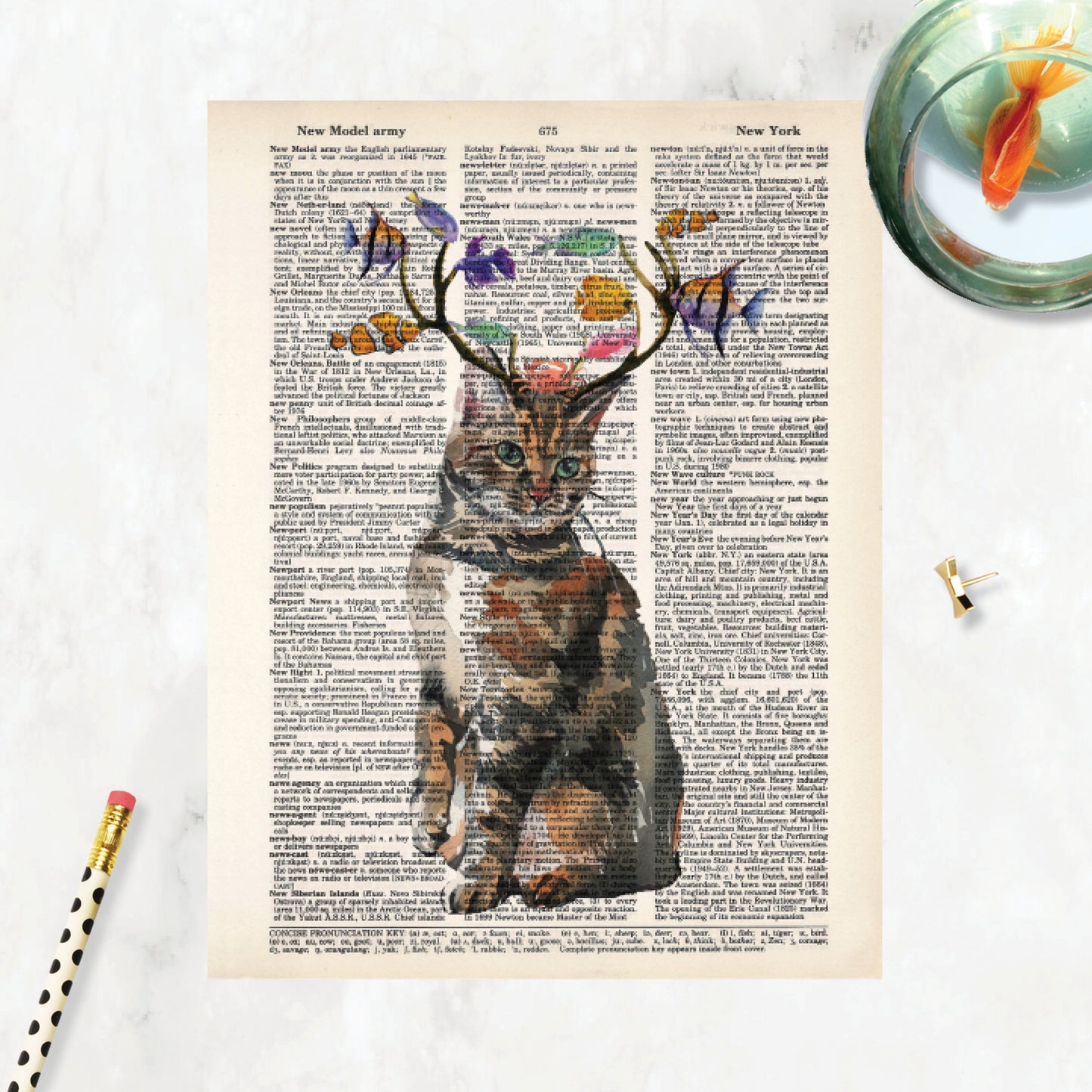 Cat with Fish Antlers