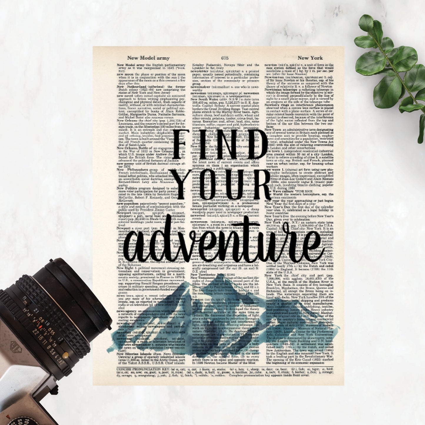 Find Your Adventure Quote with Watercolor Mountains