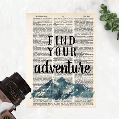 Find Your Adventure Quote with Watercolor Mountains