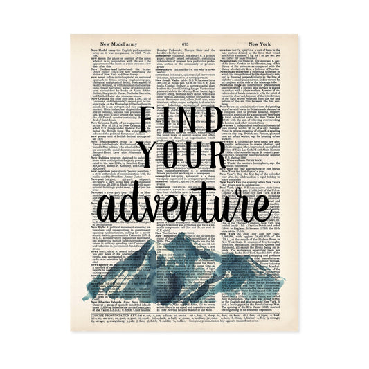 Find Your Adventure Quote with Watercolor Mountains