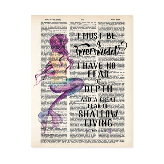Watercolor Mermaid - I Must Be A Mermaid Quote Anais Nin