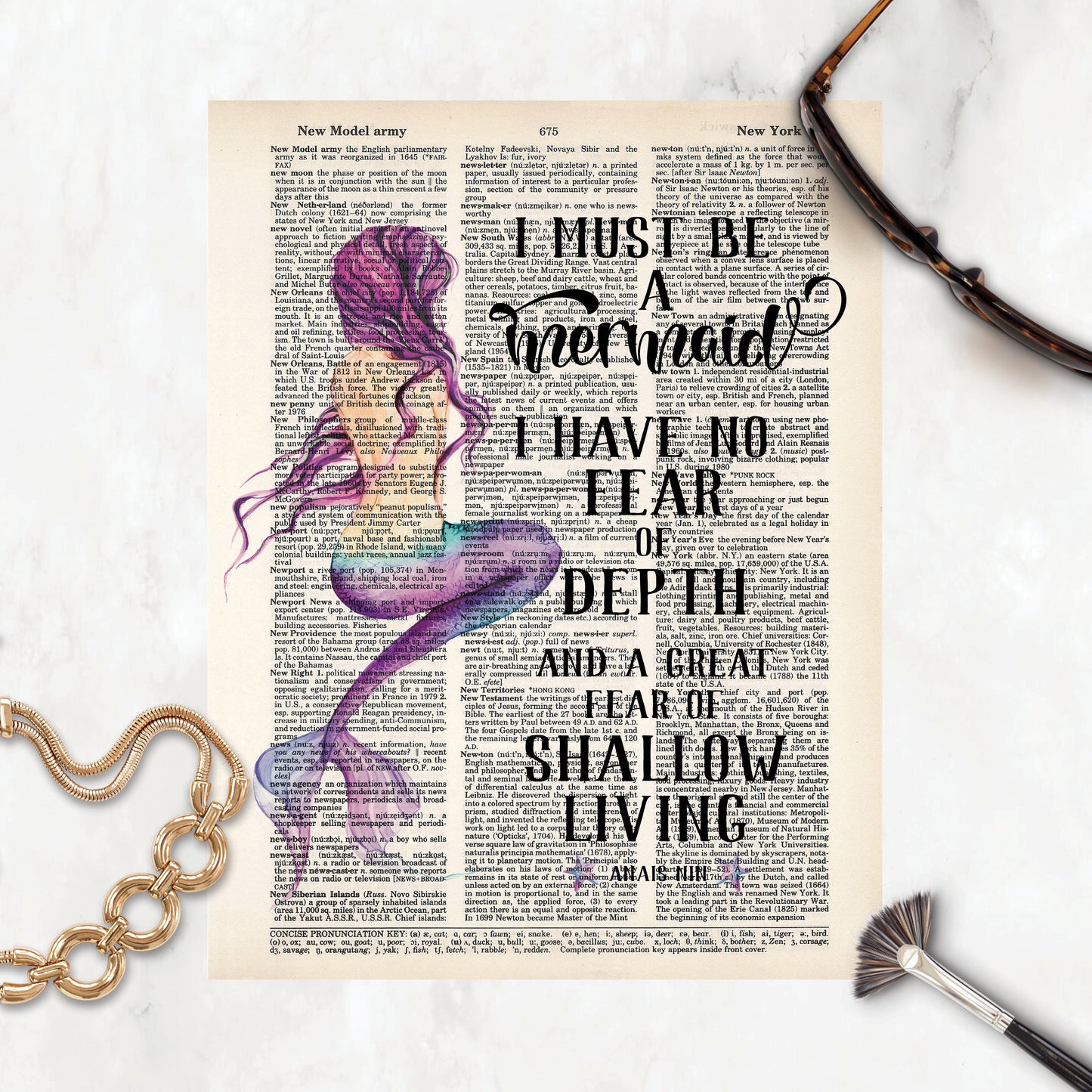 Watercolor Mermaid - I Must Be A Mermaid Quote Anais Nin