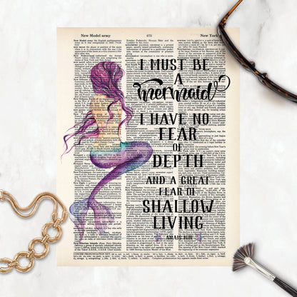 Watercolor Mermaid - I Must Be A Mermaid Quote Anais Nin