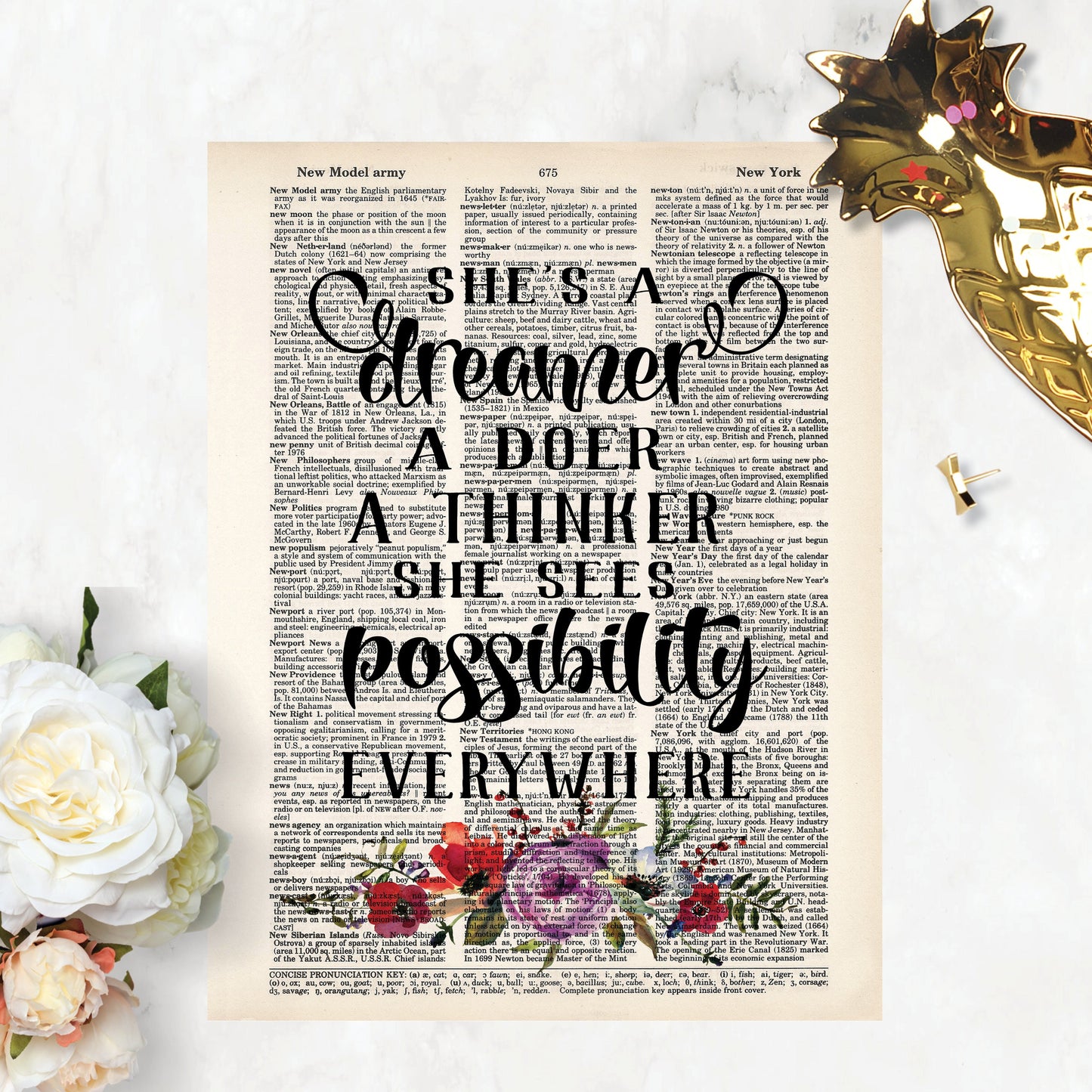 She's A Dreamer A Doer A Thinker She Sees Possibility Everywhere Quote with Watercolor Flowers