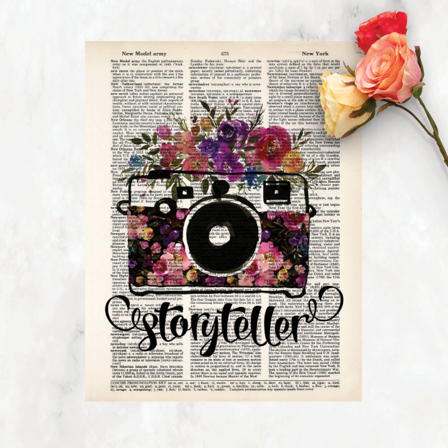 Storyteller Camera with Watercolor Flowers
